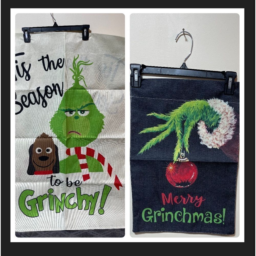 Grinch Garden Flags set of 2 NWT